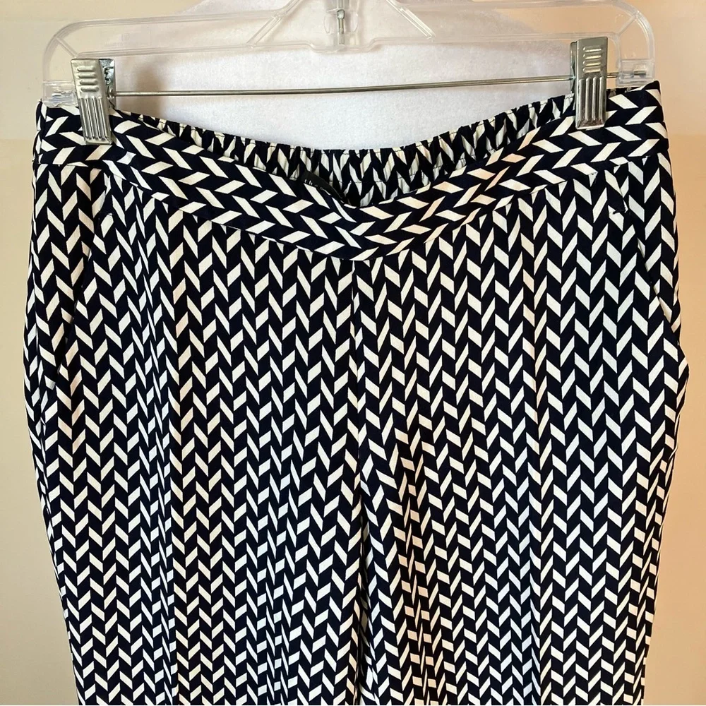 Theory Mitrana Blue & White Chevron Print Silk Trouser Pants size 6